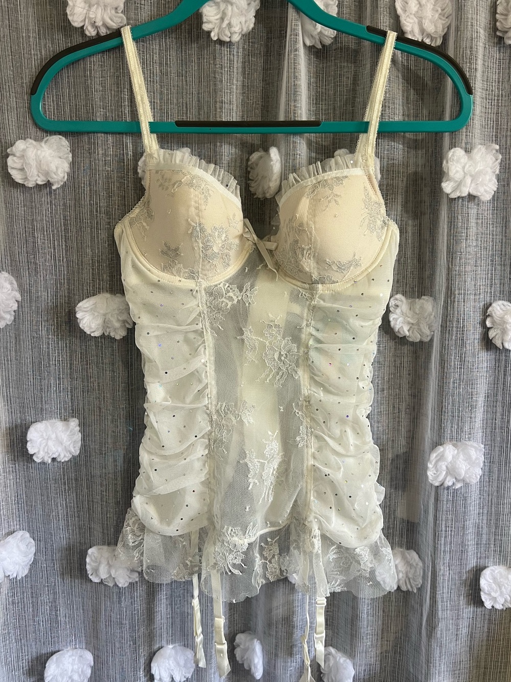 Victoria's Secret Cream Lace Bustier with Floral Embroidery
